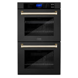 ZLINE 30" Autograph Edition Double Wall Oven with Self Clean and True Convection in Black Stainless Steel Gold Accent AWDZ-30-BS-G