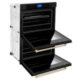 ZLINE 30" Autograph Edition Double Wall Oven with Self Clean and True Convection in Black Stainless Steel Gold Accent AWDZ-30-BS-G