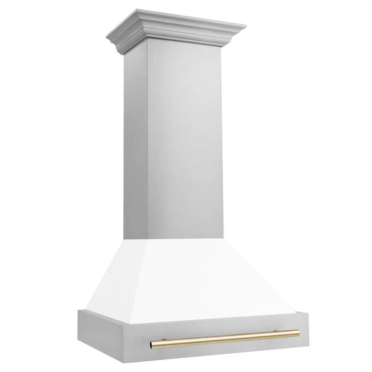 ZLINE 30" Autograph Stainless Wall Range Hood, White, 8654STZ-WM30-G