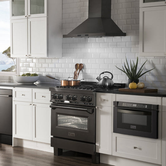 ZLINE 30" Black Stainless, Gas/Electric Oven, Brass Burners, RAB-BR-30