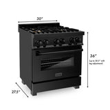 ZLINE 30" Black Stainless, Gas/Electric Oven, Brass Burners, RAB-BR-30