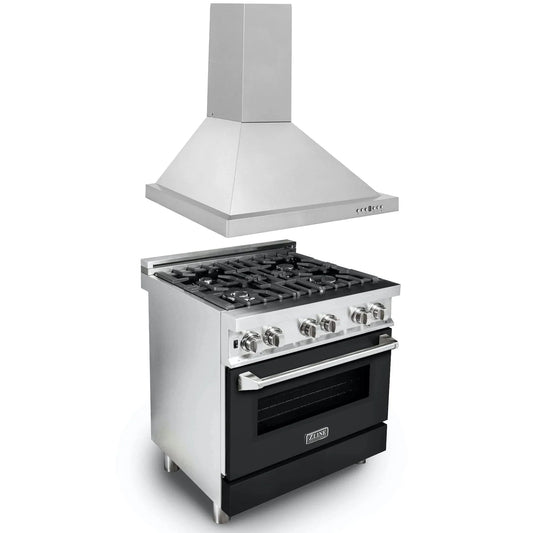 ZLINE 30" Bundle Range RA-BLM-30 &  Wall Range Hood KB-30, 2KP-RABLMRH30