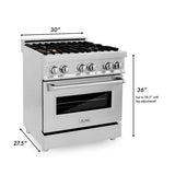 ZLINE 30" Dual Fuel Oven Range, Stainless Steel, Brass Burners, RA-BR-30