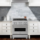 ZLINE 30" Dual Fuel Range, DuraSnow, Stainless, Brass Burners, RAS-SN-BR-30