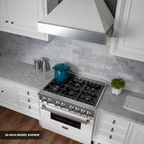 ZLINE 30" Dual Fuel Range, DuraSnow, Stainless, White Matte Door, RAS-WM-30