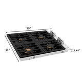 ZLINE 30" Gas Cooktop with 4 Gas Brass Burners and Black Porcelain Top RC-BR-30-PBT