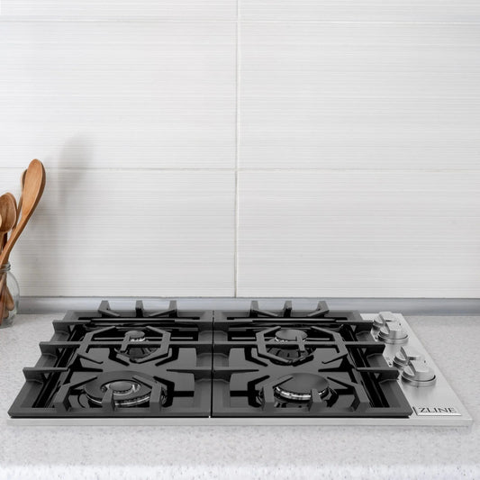ZLINE 30" Gas Cooktop with 4 Gas Burners and Black Porcelain Top RC30-PBT