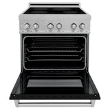 ZLINE 30" Induction Range in DuraSnow with a 4 Element Stove and Electric Oven RAINDS-BLM-30