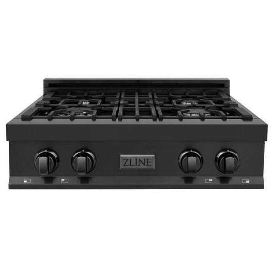ZLINE 30" Porcelain Rangetop in Black Stainless, 4 Gas Burners, RTB-30