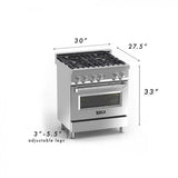 ZLINE 30" Stainless 4.0 cu.ft. 4 Gas Burner/Electric Oven Range RA30