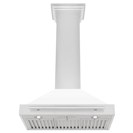 ZLINE 30" Stainless Steel Range Hood with White Matte Shell and Stainless Steel Handle  KB4STX-WM-30