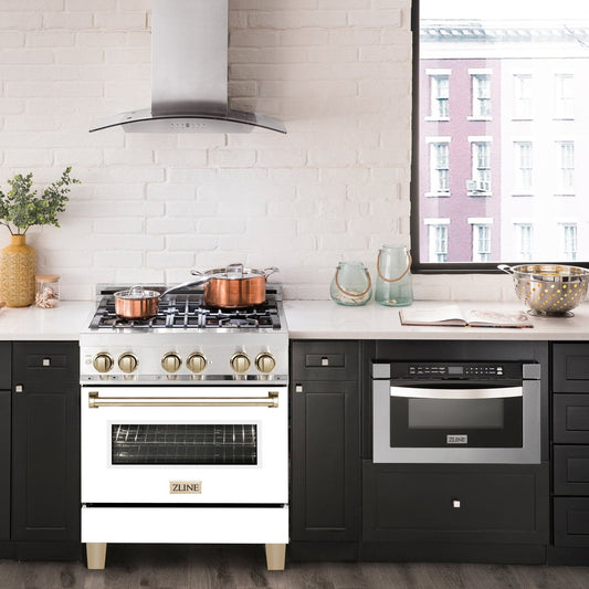 ZLINE 30"Autograph, Dual Fuel Range, Stainless, Gold Accents, RAZ-WM-30-G
