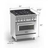 ZLINE 30"Dual Fuel Range, Snow Stainless, Blue Gloss Door, RAS-BG-30