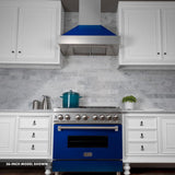 ZLINE 30"Dual Fuel Range, Snow Stainless, Blue Gloss Door, RAS-BG-30