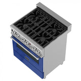 ZLINE 30"Dual Fuel Range, Snow Stainless, Blue Gloss Door, RAS-BG-30