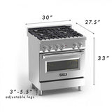 ZLINE 30"Professional Dual Fuel Range, Snow Stainless, Red Matte Door, RAS-RM-30