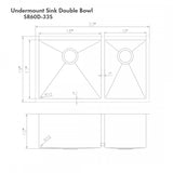 ZLINE 33" Undermount Double Bowl Sink Stainless Steel, SR60D-33S