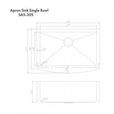 ZLINE 33" Undermount Single Bowl Apron Sink Stainless Steel, SAS-33S