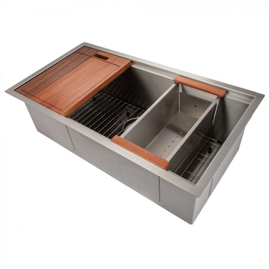 ZLINE 33" Undermount Single Bowl Ledge Sink, Stainless with Accessories, SLS-33