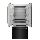 ZLINE 36" Autograph 19.6 cu. ft. 3-Door French Door Fridge Water/Ice Dispenser Black Stainless Steel Champagne Bronze Accents RBIVZ-BS-36-CB