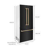 ZLINE 36" Autograph 19.6 cu. ft. 3-Door French Door Fridge Water/Ice Dispenser Black Stainless Steel Champagne Bronze Accents RBIVZ-BS-36-CB