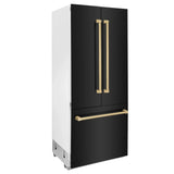ZLINE 36" Autograph 19.6 cu. ft. 3-Door French Door Fridge Water/Ice Dispenser Black Stainless Steel Champagne Bronze Accents RBIVZ-BS-36-CB