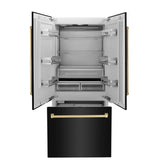 ZLINE 36" Autograph 19.6 cu. ft. 3-Door French Door Fridge Water/Ice Dispenser Black Stainless Steel Gold Accents RBIVZ-BS-36-G