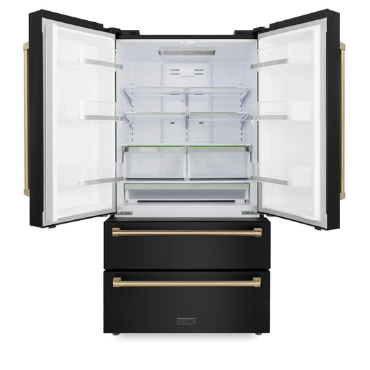 ZLINE 36" Autograph 22.5 cu. ft French Door Refrigerator with Ice Maker in  Black Stainless Steel RFMZ-36-BS-CB