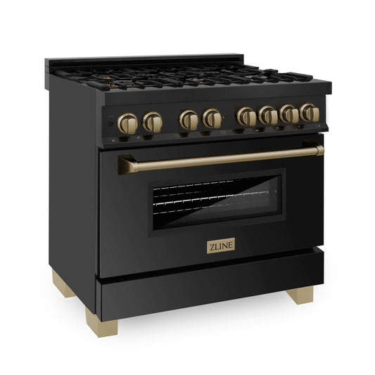 ZLINE 36" Autograph Dual Fuel Range, Black Stainless, RABZ-36-CB