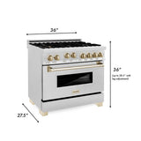 ZLINE 36" Autograph Dual Fuel Range, DuraSnow, Gold, RASZ-SN-36-G
