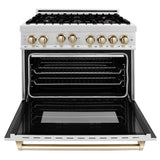ZLINE 36" Autograph Dual Fuel Range, DuraSnow, Gold, RASZ-SN-36-G