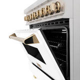ZLINE 36" Autograph Dual Fuel Range, DuraSnow, White,Gold,RASZ-WM-36-G