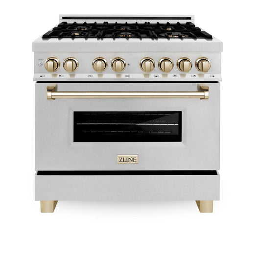 ZLINE 36" Autograph Dual Fuel Range, DuraSnow,Champagne, RASZ-SN-36-CB