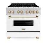 ZLINE 36" Autograph Dual Fuel Range, White, Champaign Accents, RAZ-WM-36-CB