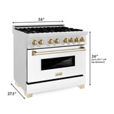 ZLINE 36" Autograph Dual Fuel Range, White, Champaign Accents, RAZ-WM-36-CB