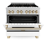 ZLINE 36" Autograph Dual Fuel Range, White, Champaign Accents, RAZ-WM-36-CB