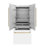 ZLINE Autograph Edition French Door Refrigerator, Internal Water, Ice Dispenser, White Matte, Champagne Bronze Accents RBIVZ-WM