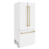 ZLINE Autograph Edition French Door Refrigerator, Internal Water, Ice Dispenser, White Matte, Champagne Bronze Accents RBIVZ-WM