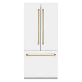 ZLINE Autograph Edition French Door Refrigerator, Internal Water, Ice Dispenser, White Matte, Champagne Bronze Accents RBIVZ-WM