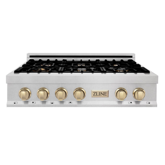 ZLINE 36" Autograph Edition Rangetop, DuraSnow, Gold Accent, RTSZ-36-G