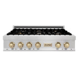 ZLINE 36" Autograph Edition Rangetop, DuraSnow, Gold Accent, RTSZ-36-G