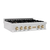 ZLINE 36" Autograph Edition Rangetop, DuraSnow, Gold Accent, RTSZ-36-G