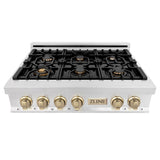 ZLINE 36" Autograph Edition Rangetop, DuraSnow, Gold Accent, RTSZ-36-G
