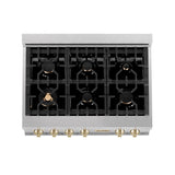 ZLINE 36" Autograph Edition Rangetop, DuraSnow, Gold Accent, RTSZ-36-G