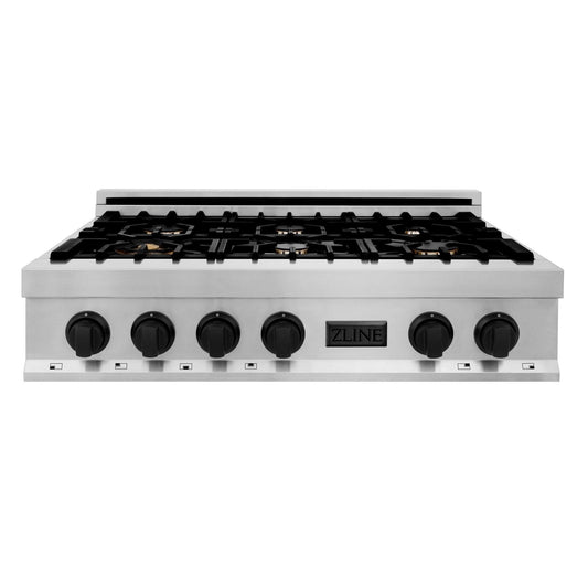 ZLINE 36" Autograph Porcelain Rangetop, Stainless,MatteBlack,RTZ-36-MB