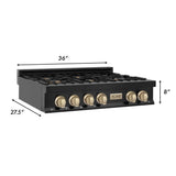 ZLINE 36" Autograph Rangetop, Black Stainless, Gold Accents, RTBZ-36-G