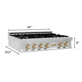 ZLINE 36" Autograph Rangetop, Stainless Steel, Gold Accents, RTZ-36-G