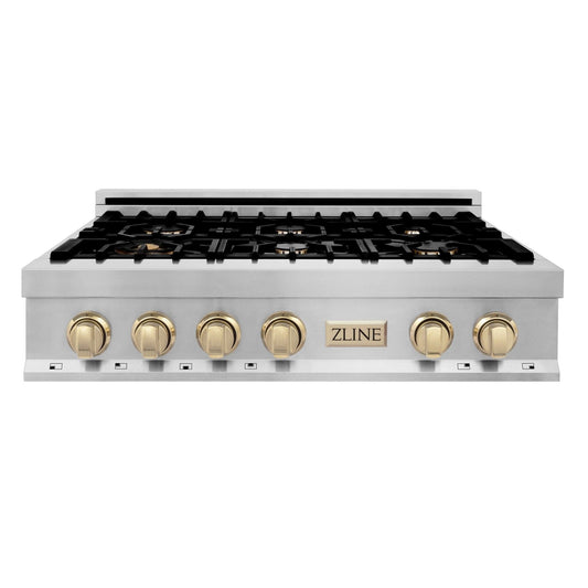 ZLINE 36" Autograph Rangetop, Stainless Steel, Gold Accents, RTZ-36-G