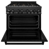 ZLINE 36" Black Stainless, Gas Burner/Electric Oven, Brass Burners, RAB-BR-36