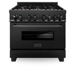 ZLINE 36" Black Stainless, Gas Burner/Electric Oven, Brass Burners, RAB-BR-36